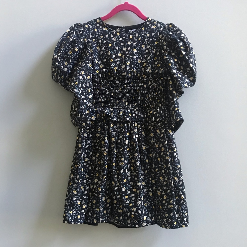 NWOT Jessie and James Black and Yellow Floral Dress, Size 6 Years.